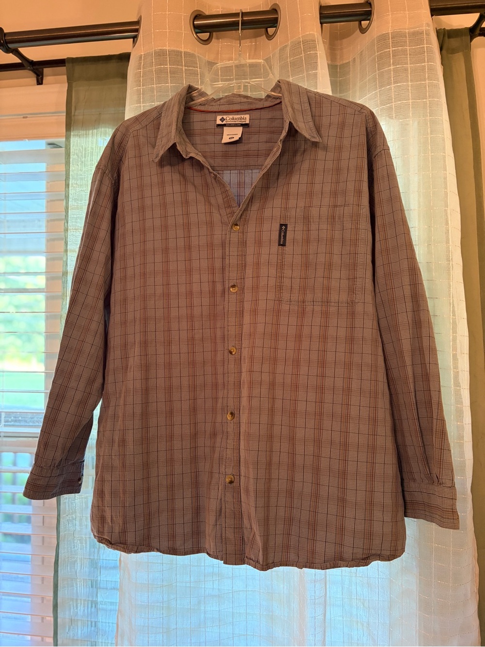 Columbia Gray and Brown Plaid Button-Down Shirt